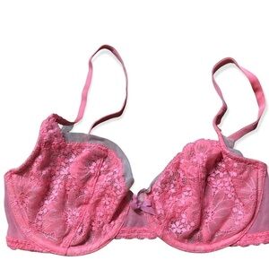 Victoria’s Secret bra pink lace sheer bra 32D Demi-buste
